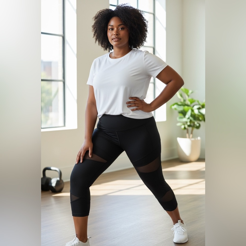 Zella Black Leggings with Mesh Panel Accents